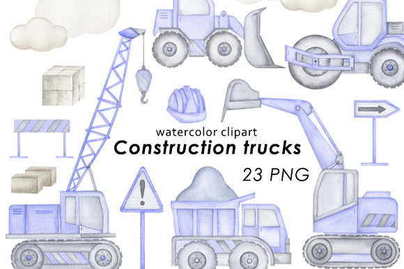 Blue Constructor Trucks Watercolor: A Craft-Friendly Illustration for Cricut & Printable Projects
