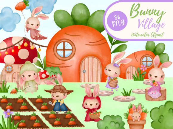 Bunny Village Watercolor Clipart: A Soft, Storytelling Illustration Set for Blogs and Digital Content