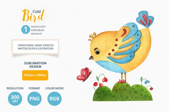 Cute Bird Watercolor Illustration PNG for Crafters & Etsy Sellers