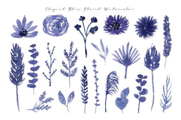 Elegant Blue Dried Flower Watercolor Illustrations for Modern Branding
