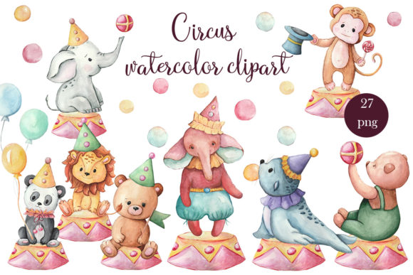 h1Circus Watercolor Clipart, Bear Elephant: A Niche Illustration for Playful Digital Products/h1