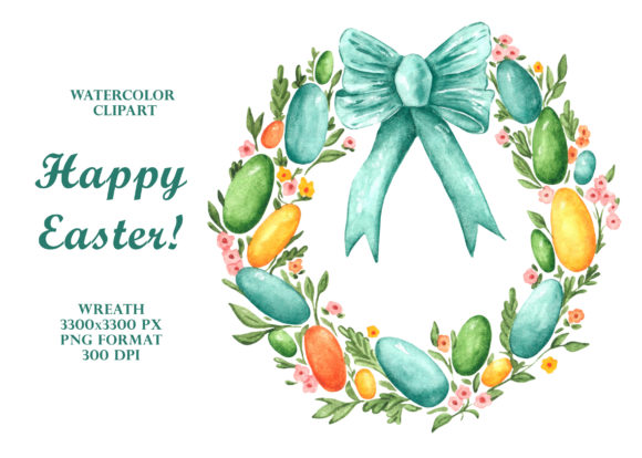 Happy Easter Wreath Watercolor Clipart for Lifestyle & Editorial Design