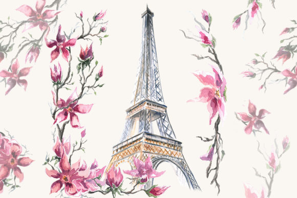 Paris Clipart, Watercolor, Eiffel Tower