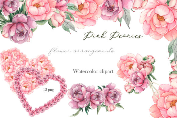 Pink Peonies Border Clipart Adds Soft Elegance to Illustrations and Brand Designs