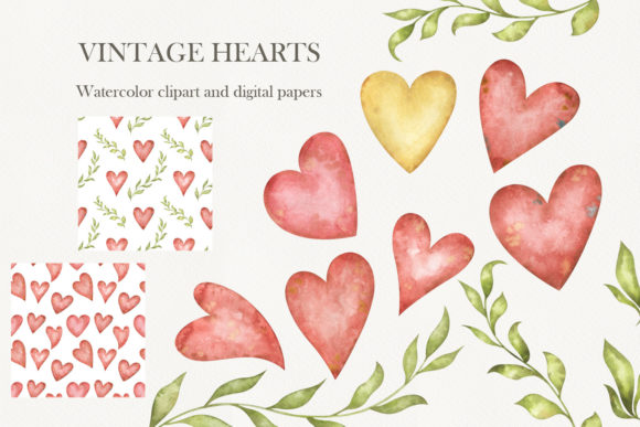 Vintage-Inspired Watercolor Heart Illustrations for Branding & Marketing