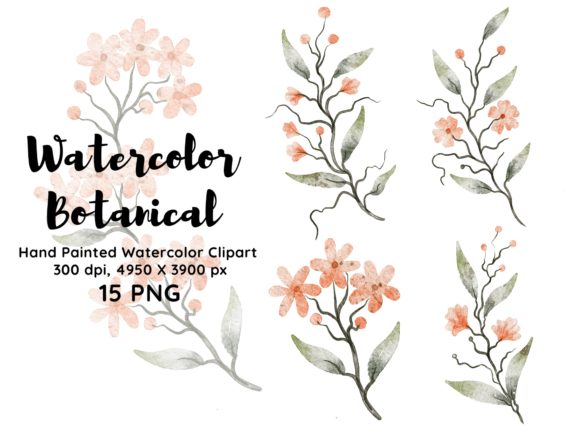 Watercolor Botanical Clipart PNG for Real Crafting & Handmade Business Use