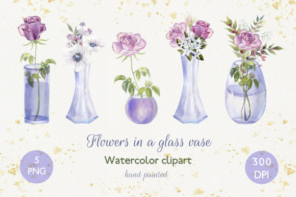 Watercolor Bouquets of Flowers in Vases