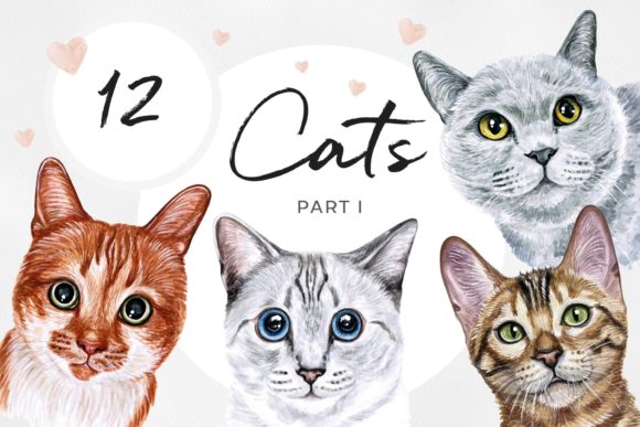 Watercolor Cat Illustrations Set Part 1 – Perfect for Crafters & Etsy Sellers