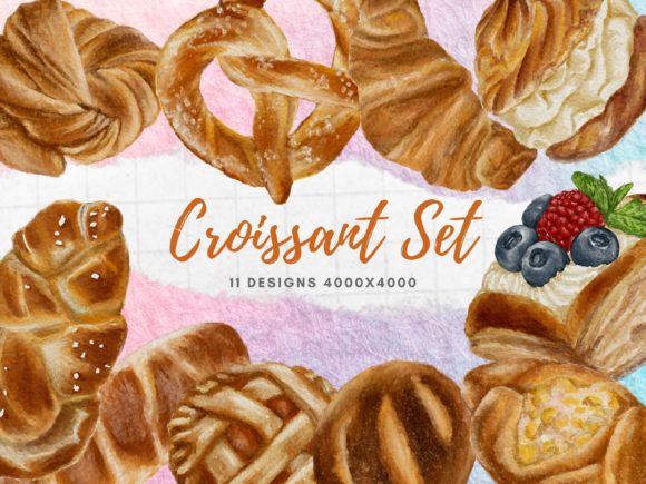 Watercolor Croissant Clipart for Lifestyle Blogs and Editorial Design