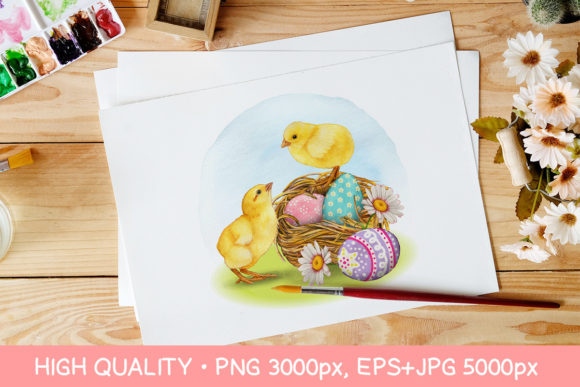 Watercolor Easter Little Chicken Nest Illustrations for Digital Sellers