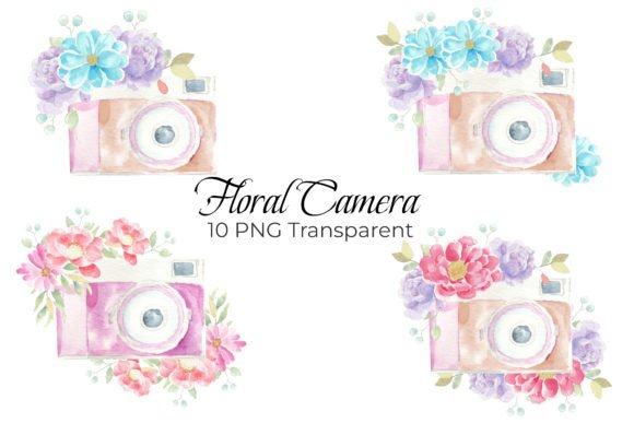 Watercolor Floral Camera Illustrations for Creative Sellers