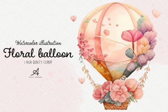 Watercolor Floral Hot Air Balloon Illustration: A Versatile Design Asset for Local Branding