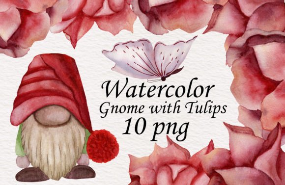 Watercolor Gnome with Tulips Illustration Review for Digital Sellers