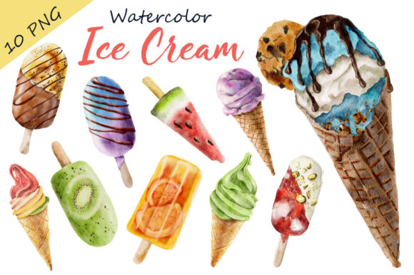 Watercolor Ice Cream Clipart & Illustrations for Crafters & Handmade Sellers