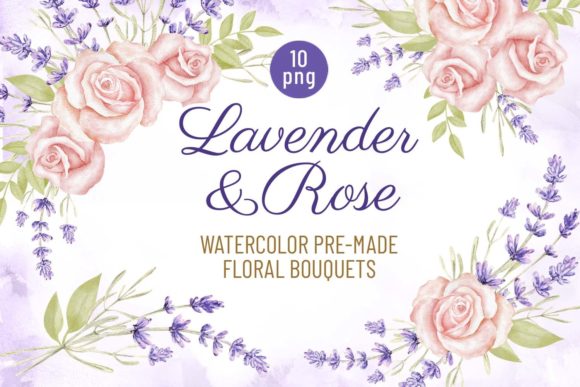 Watercolor Lavender and Rose Bouquets Illustrations: Soft Elegance for Local Branding