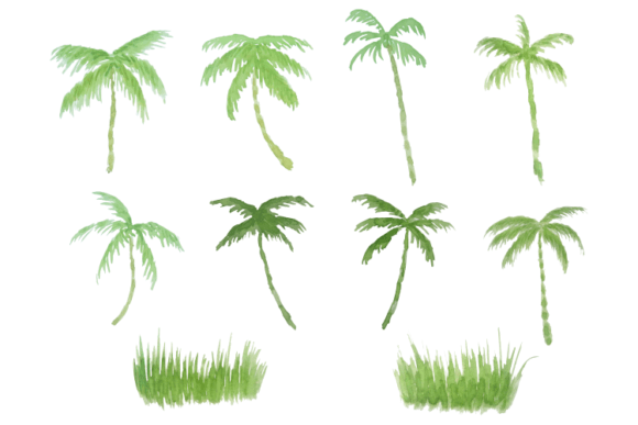 Watercolor Palm Tree & Grass Illustrations for Crafters & Handmade Sellers