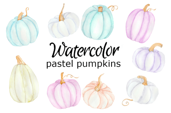 Watercolor Pastel Pumpkins Illustrations for Seasonal Branding