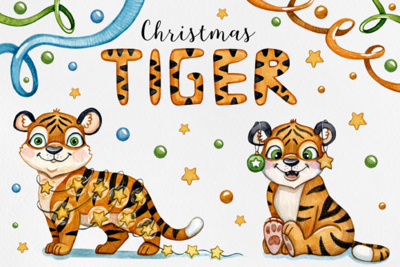 Watercolor Set Tiger Xmas Illustrations Freebies for Crafters & Etsy Sellers