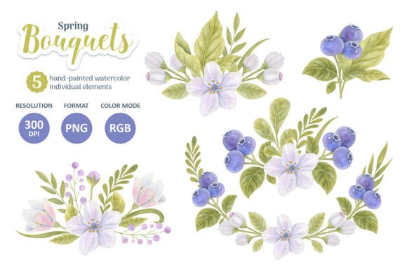 Watercolor Spring Bouquets Illustrations for Real Crafting Magic