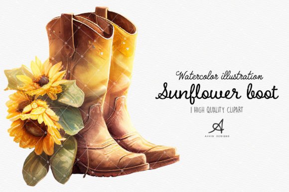 Watercolor Sunflower Boot Sublimation Illustrations for Creative Sellers